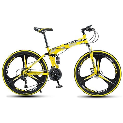 Folding Mountain Bike : Folding Mountain Bike - High Carbon Steel Frame, with one-piece magnesium alloy wheeland 26 Speed Shifter, Double Disc Brake Anti-Slip Bicycles (Color : Yellow)