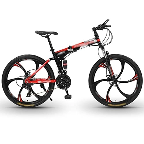 Folding Mountain Bike : Folding Mountain Bike, Male Adult Variable Speed Portable Lightweight Bicycle Double Shock Off-road Racing(Color:21-speed 24-inch-six cutter wheel C1)