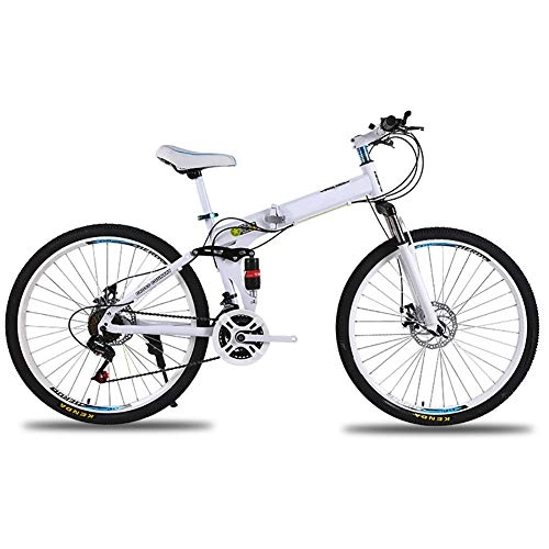 Folding Mountain Bike : Folding Mountain Bike Men, High Carbon Steel Mountain Bicycle 24 Inch Boys, Adult MTB Bike Full Suspension Women D-24in 21 Speed