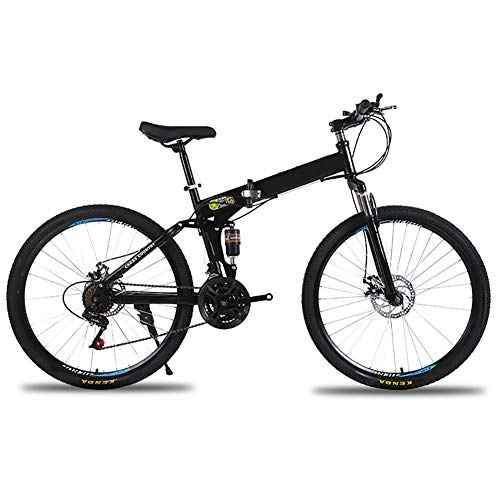 Folding Mountain Bike : Folding Mountain Bike Men, High Carbon Steel Mountain Bicycle 24 Inch Boys, Adult MTB Bike Full Suspension Women E-26in 27 Speed