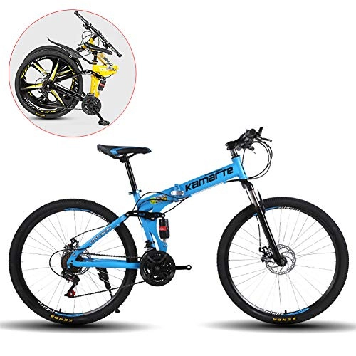 Folding Mountain Bike : Folding Mountain Bike, Mens Road Bike, Lightweight 21 Speeds Mountain Bicycle with High-Carbon Steel Frame And Fork, Double Disc Brake, for Men, Women, City, Aerobic Exercise, Endurance Training , Blue