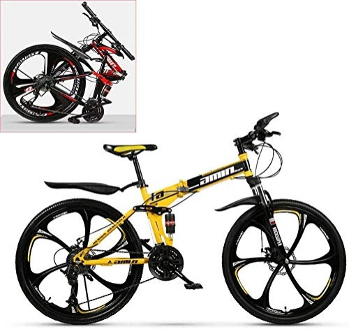 Folding Mountain Bike : Folding Mountain Bike Mens Road Bike Lightweight 21 Speeds Mountain Bicycle with High-Carbon Steel Frame Fork & Hydraulic Shock Absorption Double Disc Brake for Men Women Yellow