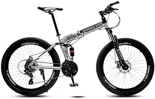 Folding Mountain Bike : Folding Mountain Bike Steel Frame, 24 Inches 3-Spoke Wheels Dual Suspension Off-Road Mountain Bicycle for Adult, Double Disc Brake, C-27 speed
