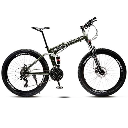 Folding Mountain Bike : Folding Mountain Bike Steel Frame, 24 Inches 3-Spoke Wheels Dual Suspension Off-Road Mountain Bicycle for Adult, Double Disc Brake, D, 27 speed