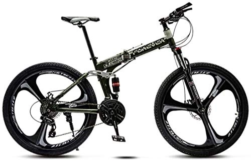 Folding Mountain Bike : Folding Mountain Bike Steel Frame, 24 Inches 3-Spoke Wheels Dual Suspension Off-Road Mountain Bicycle for Adult, Double Disc Brake, J-24 speed