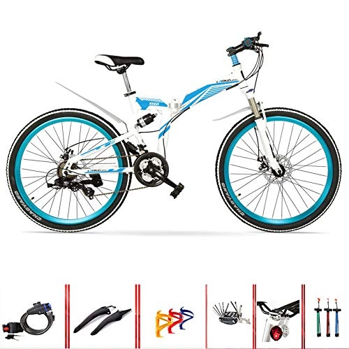 Folding Mountain Bike : Folding Mountain Bike Variable Speed Adult Unisex 24 / 26in Folding Dual Suspension Universal Wayfarer Shock-Absorbing Off-Road Folding City Bicycle, whiteblue, 24inches