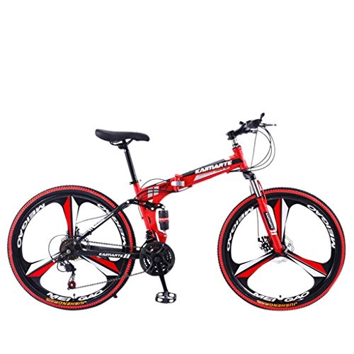 Folding Mountain Bike : Folding Mountain Bike - Winkey 26 Inch 21 Speed 3-Spoke Full Suspension Trail MTB Bike Bicycle for Adults Teens (F)