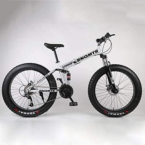 Folding Mountain Bike : Folding Mountain Bikes, 24-26 Inch Fat Tire Hardtail Mountain Bike, Super Wide 4.0 Big Tires Dual Suspension Frame And Suspension Fork All Terrain Mountain Bike, Silver, 26in