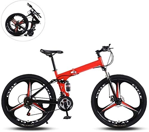 Folding Mountain Bike : Folding Mountain Bikes, 24 inch Three Cutter Wheels High Carbon Steel Frame Variable Speed Double Shock Absorption All Terrain Foldable Bicycle 6-11, 24 Speed SHIYUE