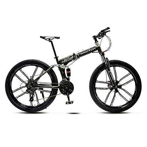 Folding Mountain Bike : Folding Mountain Bikes 26 Inch 21 Speed for Adults Men Women, All Terrain Hardtail Mountain Bicycle with High Carbon Steel Frame & Full Suspension & Dual Disc Brake, green