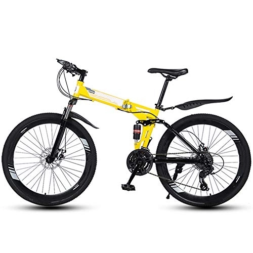 Folding Mountain Bike : Folding Mountain Bikes 26 Inch 40 Cutter Wheels Men Women General Purpose All Terrain Adult Quick Foldable Bicycle High Carbon Steel Frame Variable Speed Double Shock Absorption, Yellow, 21 Speed