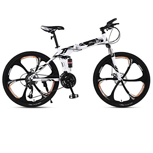 Folding Mountain Bike : Folding mountain bikes Adult off-road Variable speed racing car Double damping Front and rear disc brakes 26 inch aluminum alloy wheels 21-27 shifting system@6 knife white_26 inch 27 speed 165-185cm