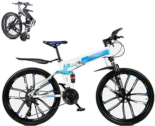 Folding Mountain Bike : Folding Mountain Trail Bike for Men Women 27-speed Dual Disc Brake MTB Bike for Adults Student 26-Inch Folding Outdoor Outroad Bicycle Dual Suspension Fold up City Bike Fat Tire-Blue