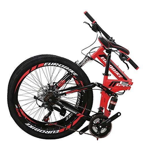 Folding Mountain Bike : Full Suspension Mountain Bike 21 Speed Folding Bicycle 26 inch Men or Women for Afult 17inch Frame (Red)