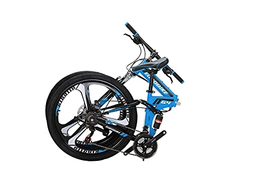 Folding Mountain Bike : G4 Folding Bike 21 Speed 26 Inches Dual Disc Brakes K Spoke Wheel Mountain Bike for Adult (K-BLUE)