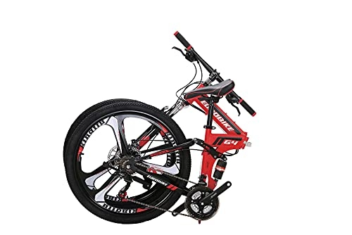 Folding Mountain Bike : G4 Folding Bike 21 Speed 26 Inches Dual Disc Brakes K Spoke Wheel Mountain Bike for Adult (K-RED)