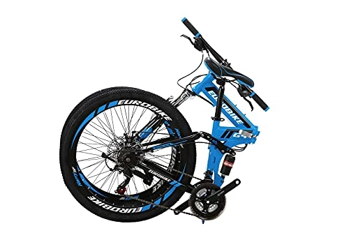 Folding Mountain Bike : G4 Folding Bike 21 Speed 26 Inches Dual Disc Brakes K Spoke Wheel Mountain Bike for Adult (SPOKE-BLUE)