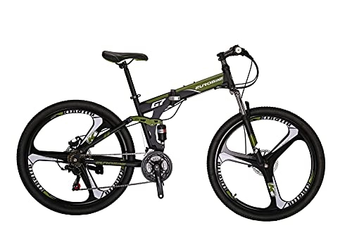 Folding Mountain Bike : G7 Folding Bike 21 Speed 27.5 Inches Dual Suspension Spoke K Wheel Mountain Bike for Mens / Womens (K-GREEN)