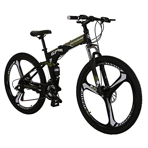 Folding Mountain Bike : G7 Mountain Bike 21 Speed Steel Frame 27.5 Inches Wheel Dual Suspension Folding Bike (Armygreen / 3 Spoke)