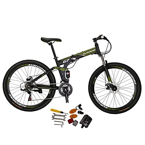 Folding Mountain Bike : G7 Mountain Bike 21 Speed Steel Frame 27.5 Inches Wheel Dual Suspension Folding Bike (Armygreen / 32 Spoke)