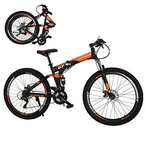 Folding Mountain Bike : G7 Mountain Bike 21 Speed Steel Frame 27.5 Inches Wheel Dual Suspension Folding Bike (Blackorange / 32 Spoke)