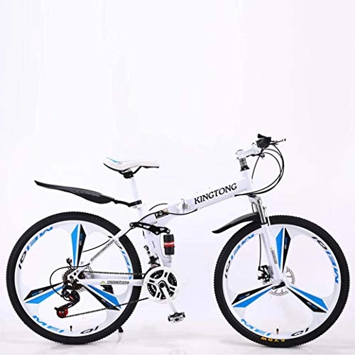Folding Mountain Bike : GAOLIQIN Mountain Bike Folding Bikes, 21-Speed Double Disc Brake Full Suspension Anti-Slip, Lightweight Aluminum Frame, Suspension Fork, Multiple Colors-24 Inch / 26 Inch, White2, 26 inch