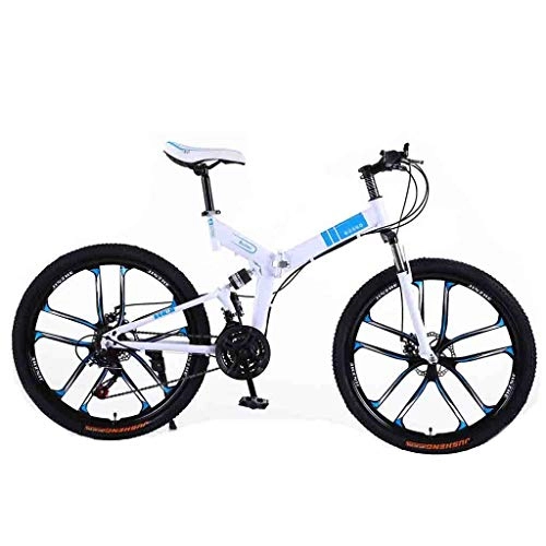 Folding Mountain Bike : GAOTTINGSD Adult Mountain Bike Bicycle Mountain Bike Adult MTB Foldable Road Bicycles For Men And Women 24In Wheels Adjustable Speed Double Disc Brake (Color : White-C, Size : 21 Speed)
