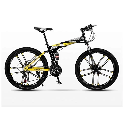 Folding Mountain Bike : GAOTTINGSD Adult Mountain Bike Folding Mountain Bicycle Road Bike Men's MTB 24 Speed Bikes Wheels For Adult Womens (Color : Yellow, Size : 26in)