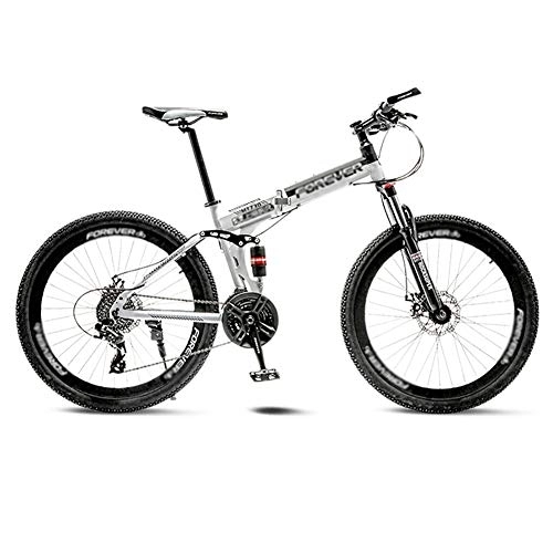 Folding Mountain Bike : GAOTTINGSD Adult Mountain Bike Mountain Bike Folding Road Bicycle Men's MTB 21 Speed Bikes Wheels For Adult Womens (Color : White, Size : 24in)