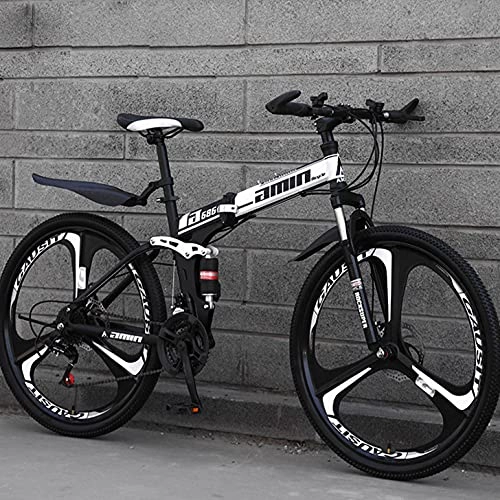 Folding Mountain Bike : GAOXQ Mountain Bike, 21 / 24 / 27 / 30 Speed MTB Bicycle With Suspension Fork, Aluminum Steel Frame Double Disc Brake Mountain Bicycles, 26 Inches Wheels Outroad Foldable Bikes White black-21 speed