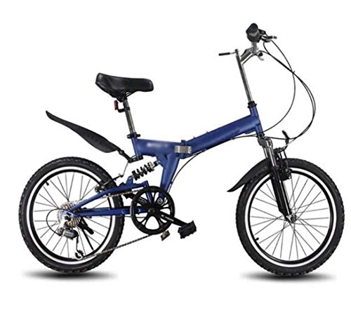 Folding Mountain Bike : Gaoyanhang Folding mountain bike Double brakes front and rear, 20inch widened wheels 6 variable speed bicycle (Color : Blue)