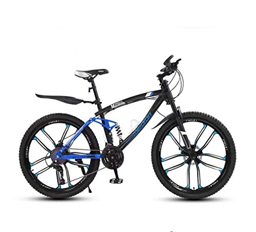 Folding Mountain Bike : GASLIKE Adult Soft tail Mountain Bike, High-Carbon Steel Snow Bikes, Student Double Disc Brake City Bicycle, 26 Inch Magnesium Alloy Integrated Wheels, B, 24 speed