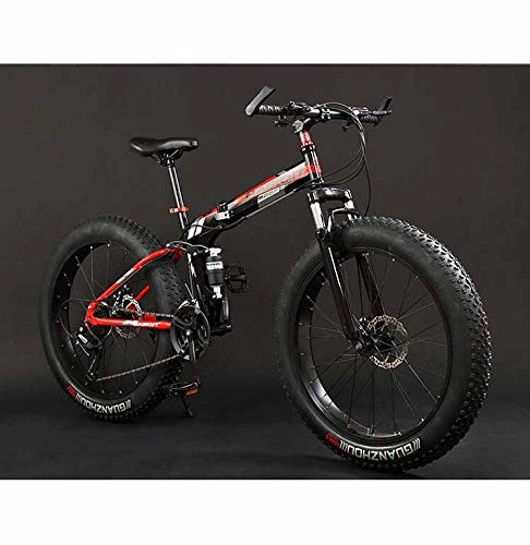 Folding Mountain Bike : GASLIKE Folding Mountain Bike Bicycle, Fat Tire Dual-Suspension MBT Bikes, High-Carbon Steel Frame, Double Disc Brake, Aluminum Pedals And Stems, A, 20 inch 21 speed