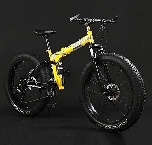 Folding Mountain Bike : GASLIKE Folding Mountain Bike Bicycle, Fat Tire Dual-Suspension MBT Bikes, High-Carbon Steel Frame, Double Disc Brake, Aluminum Pedals And Stems, B, 20 inch 24 speed