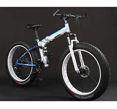 Folding Mountain Bike : GASLIKE Folding Mountain Bike Bicycle, Fat Tire Dual-Suspension MBT Bikes, High-Carbon Steel Frame, Double Disc Brake, Aluminum Pedals And Stems, C, 20 inch 21 speed