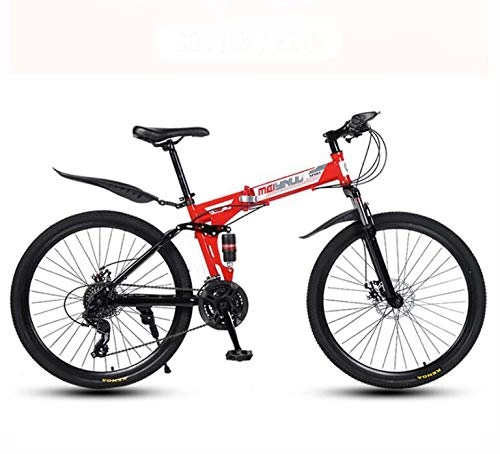 Folding Mountain Bike : GASLIKE Folding Mountain Bike Bicycle for Adult Men And Women, High Carbon Steel Dual Suspension Frame, PVC Pedals And Rubber Grips, Red, 26 inch 24 speed