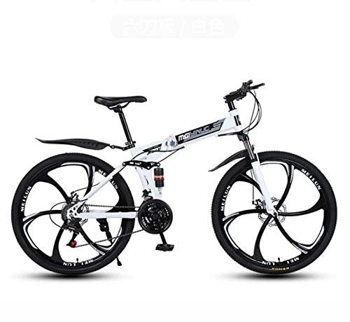 Folding Mountain Bike : GASLIKE Folding Mountain Bike Bicycle for Adults, High Carbon Steel Frame, Spring Suspension Fork, Double Disc Brake, PVC Pedals And Rubber Grips, White, 26 inch 27 speed