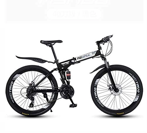 Folding Mountain Bike : GASLIKE Folding Mountain Bike Bicycle, Full Suspension MTB Bikes High Carbon Steel Frame, Double Disc Brake, PVC Pedals And Rubber Grips, Black, 26 inch 21 speed