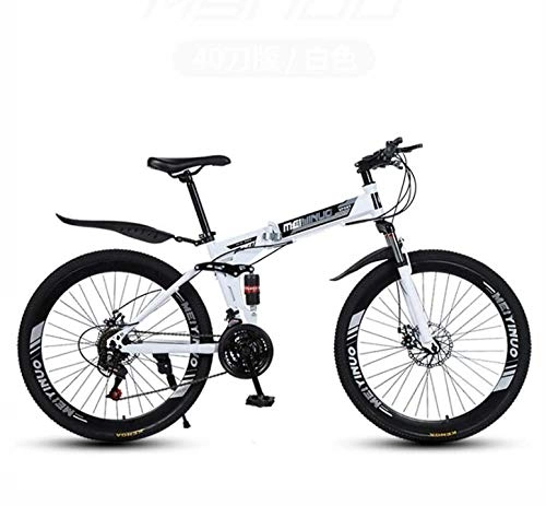 Folding Mountain Bike : GASLIKE Folding Mountain Bike Bicycle, Full Suspension MTB Bikes High Carbon Steel Frame, Double Disc Brake, PVC Pedals And Rubber Grips, White, 26 inch 21 speed
