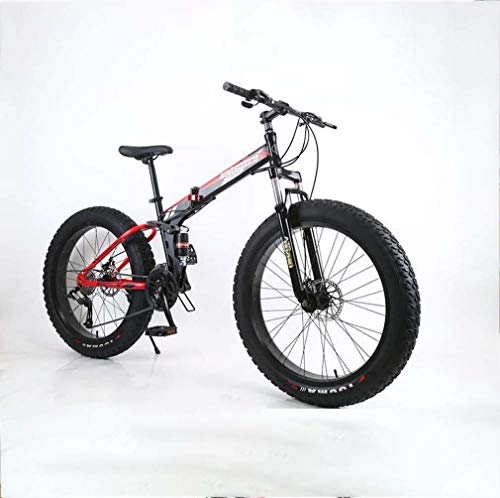 Folding Mountain Bike : GASLIKE FoldingFat Tire Mens Mountain Bike, 17-Inch Double Disc Brake / High-Carbon Steel Frame Bikes, 7-27 Speed, 26 inch Wheels, Off-Road Beach Snowmobile Bicycle, D, 21 speed