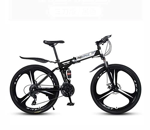 Folding Mountain Bike : GASLIKE Mountain Bike for Adults, Folding Bicycle High Carbon Steel Frame, Full Suspension MTB Bikes, Double Disc Brake, PVC Pedals, Black, 26 inch 21 speed