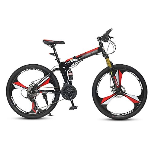 Folding Mountain Bike : GEXIN Foldable Youth and Adult Mountain Bike, High Carbon Steel Frame, 24 Speeds, 26-Inch Wheels, Double Disc Brake, Shock Absorption Design