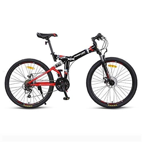 Folding Mountain Bike : GJNWRQCY 26 inch Adjustable seat height folding double suspension 24 speed mountain bike, Black