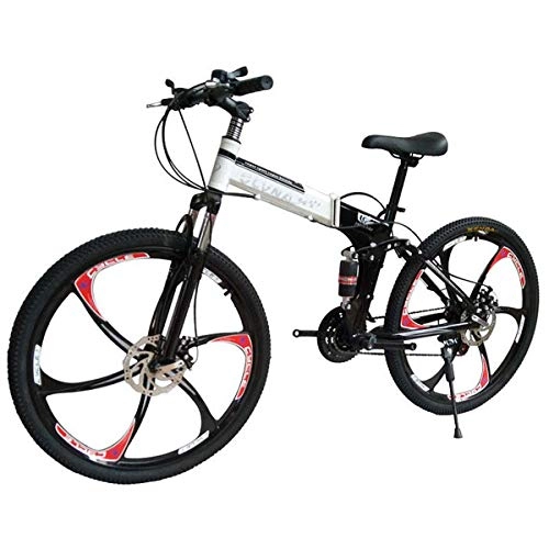 Folding Mountain Bike : GJNWRQCY Foldable Double Shock Absorption Double Disc Brake Overall Six-Knife Wheel 26 Inches 21 Speed Male And Female Bicycles, Black