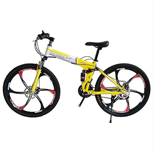 Folding Mountain Bike : GJNWRQCY Foldable Double Shock Absorption Double Disc Brake Overall Six-Knife Wheel 26 Inches 24 Speed Male And Female Bicycles, Yellow