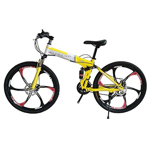 Folding Mountain Bike : GJNWRQCY Foldable Double Shock Absorption Double Disc Brake Overall Six-Knife Wheel 26 Inches 27 Speed Male And Female Mountain Bike, Yellow