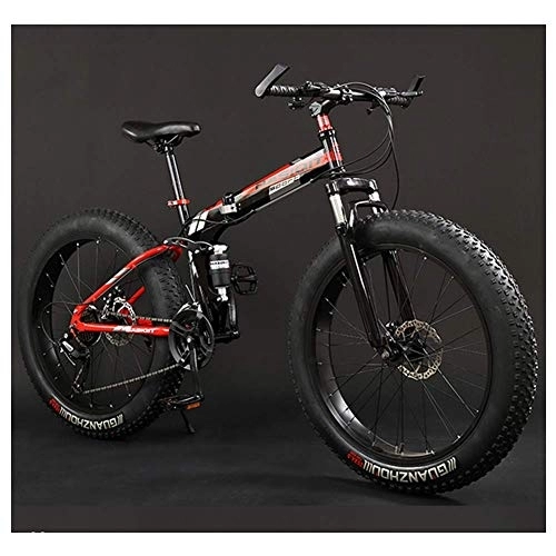 Folding Mountain Bike : GJZM Adult Mountain Bikes, Foldable Frame Fat Tire Dual-Suspension Mountain Bicycle, High-carbon Steel Frame, All Terrain Mountain Bike, 26" Red, 30 Speed