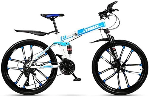 Folding Mountain Bike : GMZTT Unisex Bicycle Adult Mountain Bicycle, Full Suspension Foldable City Bicycle, Off-road Double Disc Brake Snow Bikes, 24 Inch Magnesium Alloy Ten Knives Wheels (Color : D, Size : 30 speed)