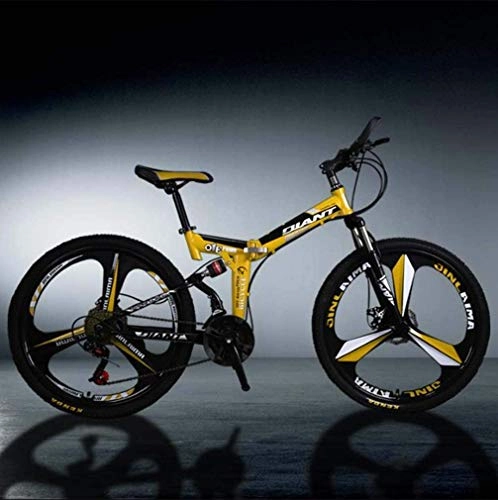 Folding Mountain Bike : GMZTT Unisex Bicycle Foldable Adult Mountain Bicycle, City Road Racing Bicycle, Teenage Student Double Disc Brake Bikes, 26 Inch Magnesium Alloy Integrated Wheels (Color : Yellow, Size : 24 speed)