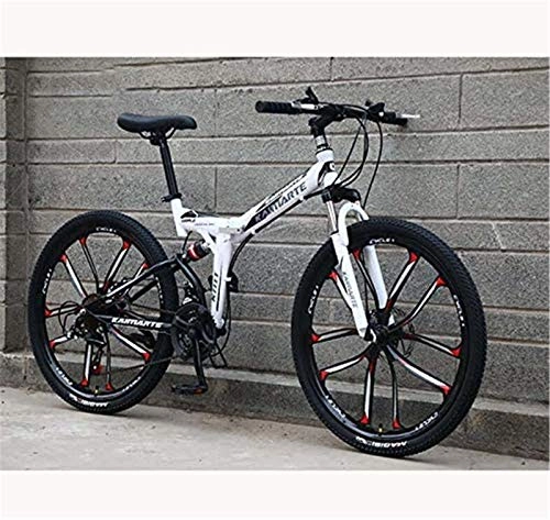 Folding Mountain Bike : GMZTT Unisex Bicycle Folding Bicycle Bicycle Full Suspension Mountain Bicycle for Men Women MBT Bikes High Carbon Steel Frame, Double Disc Brake (Color : B, Size : 26 inch 21 speed)